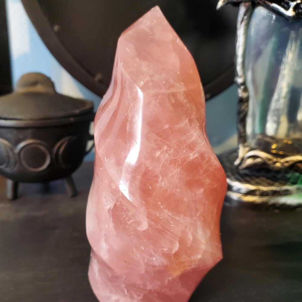 Rose quartz crystal flame * high quality *